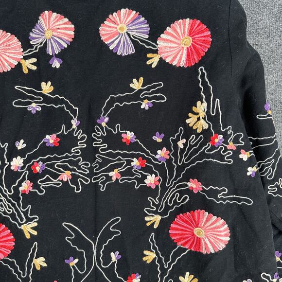 Vintage 90s Draper's and Damon's Black Floral Embroidered Jacket XL Cotton - Picture 6 of 7